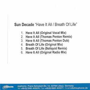 Sun Decade - Have It All / Breath Of Life download flac